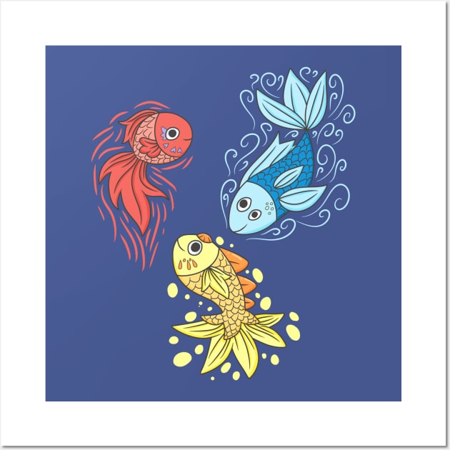 Red Yellow Blue Fishes Wall Art by KammyBale